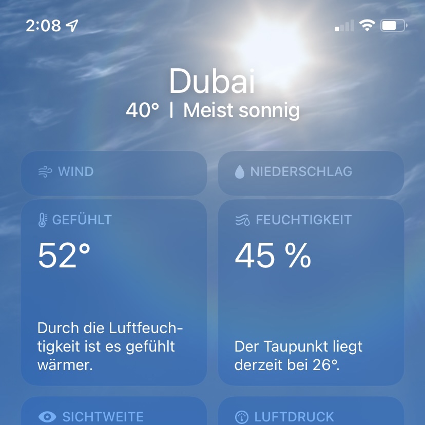 Temperatur steht auf „Sauna“